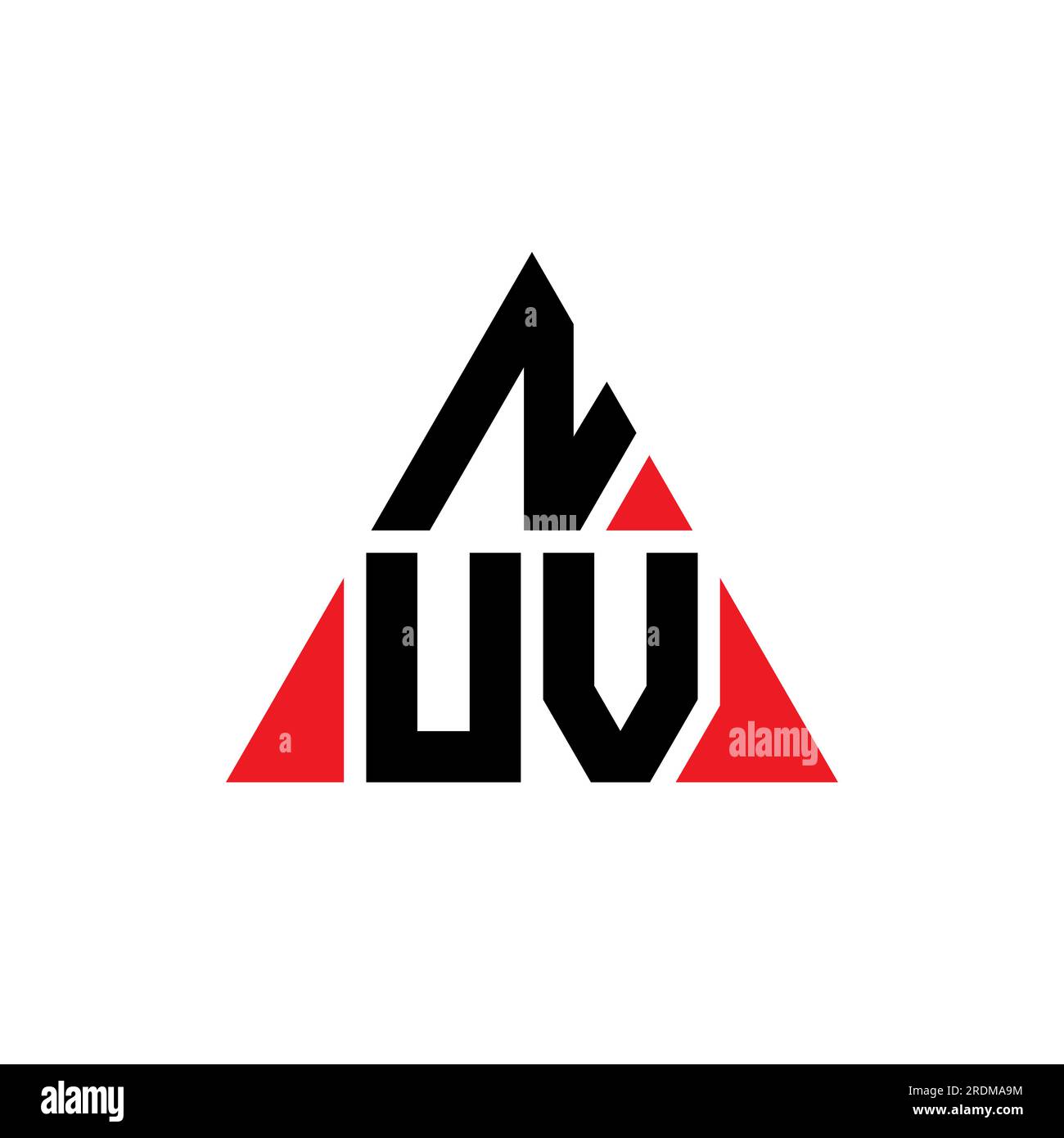 NUV triangle letter logo design with triangle shape. NUV triangle logo design monogram. NUV triangle vector logo template with red color. NUV triangul Stock Vector