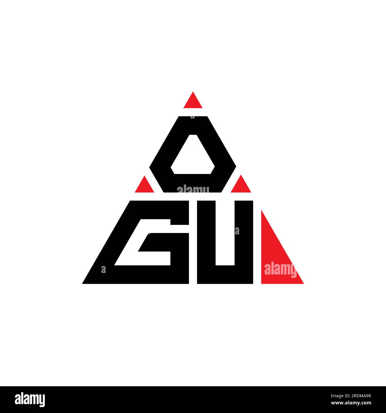 OGU triangle letter logo design with triangle shape. OGU triangle logo design monogram. OGU triangle vector logo template with red color. OGU triangul Stock Vector