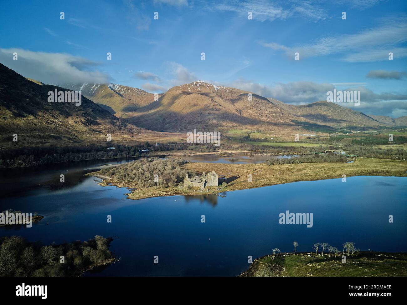 Drone shot of Kilchurn Castle, Lochawe. Built in the 15th century by