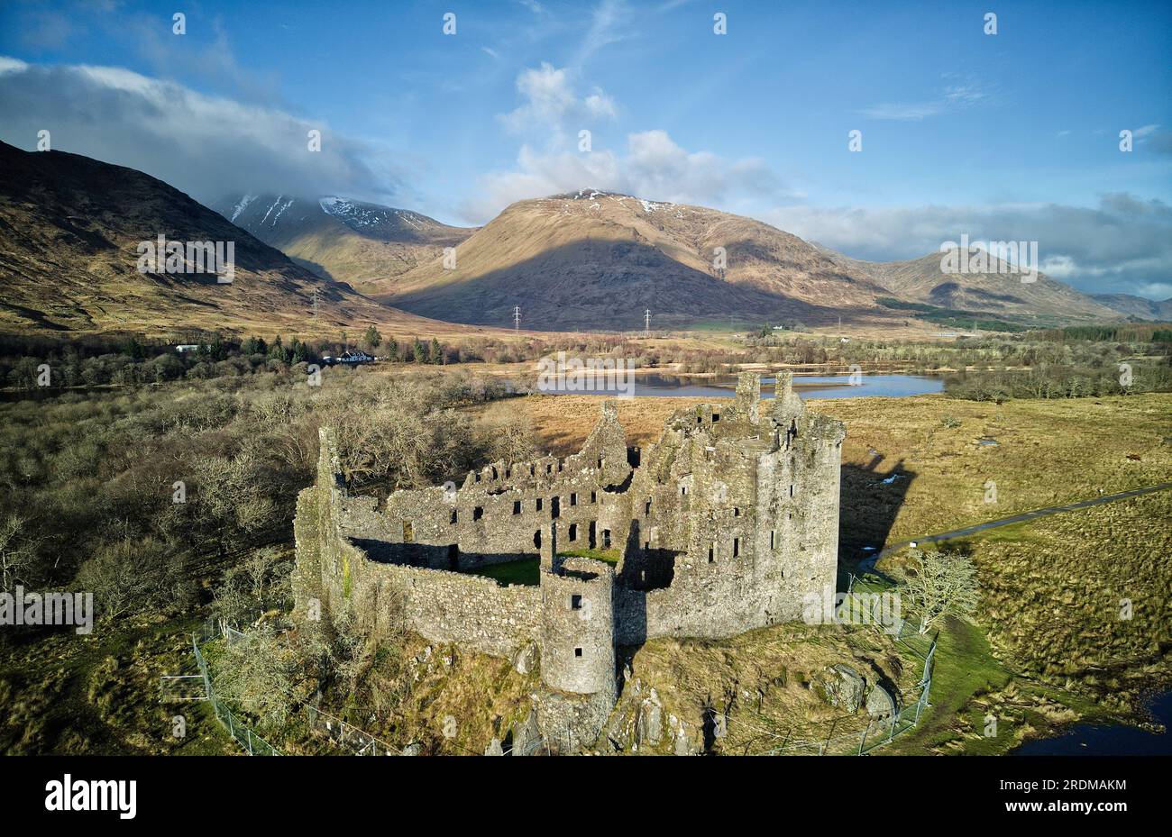 Drone shot of Kilchurn Castle, Lochawe. Built in the 15th century by