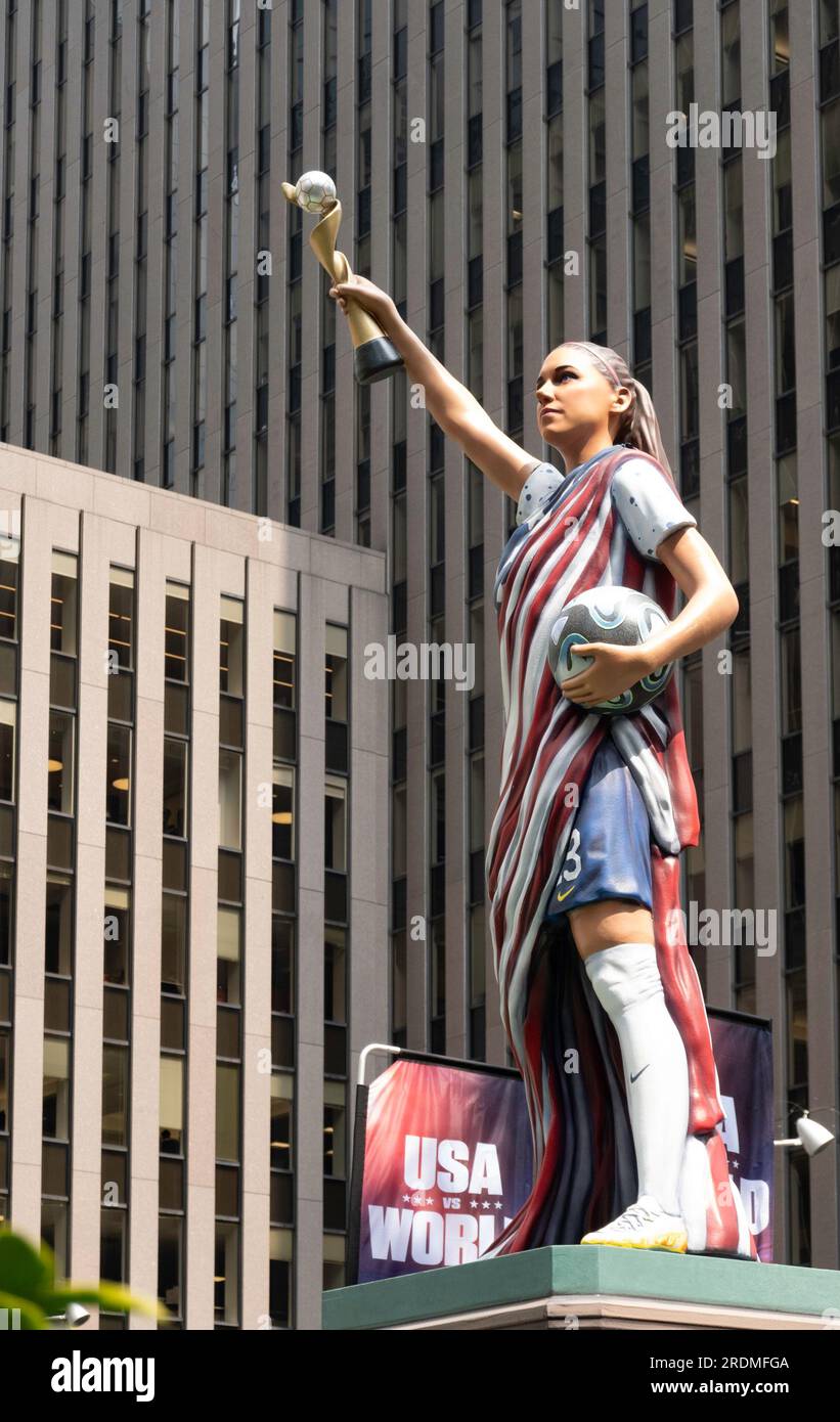 'Liberty Alex' soccer statue is on display at Fox Square, 2023, New York City, USA Stock Photo