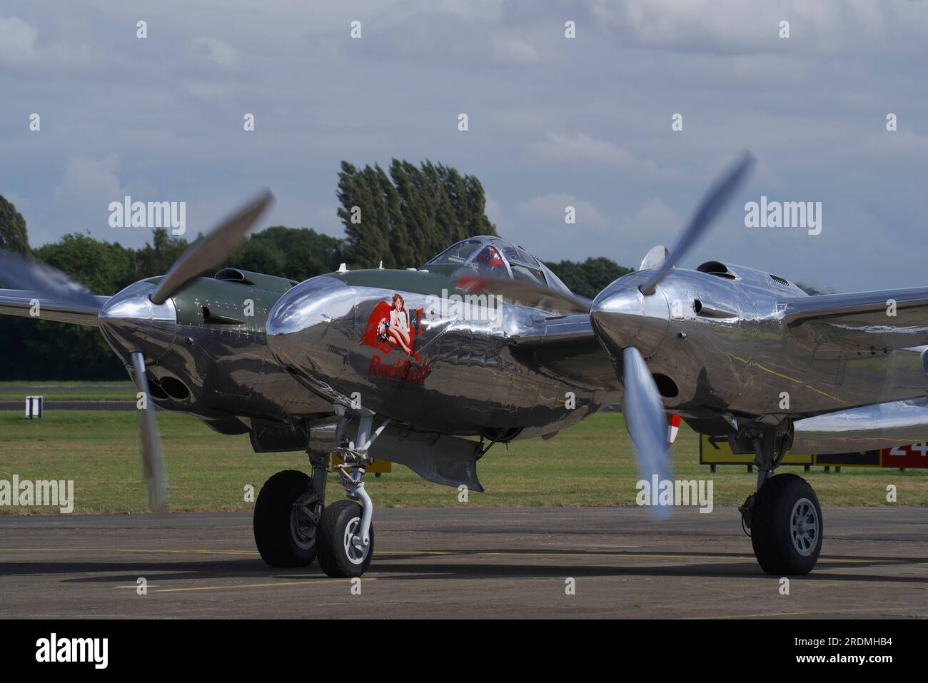 Flying Legends, Red Bull, Flying Bulls, Lockheed P-38 Lightning. N25Y, Stock Photo