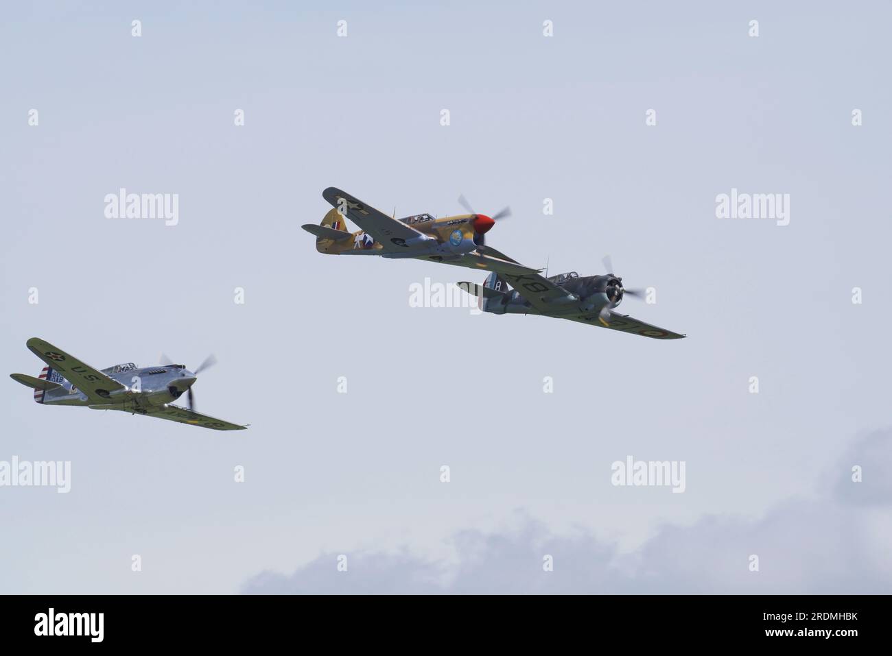 Curtiss, Formation, Flypast, P40, Hawk 75, Flying Legends, Church Fenton, 2023. Stock Photo