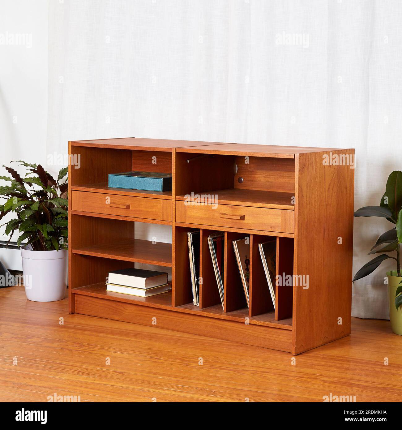 Vintage teak media console. MidCentury Modern record storage