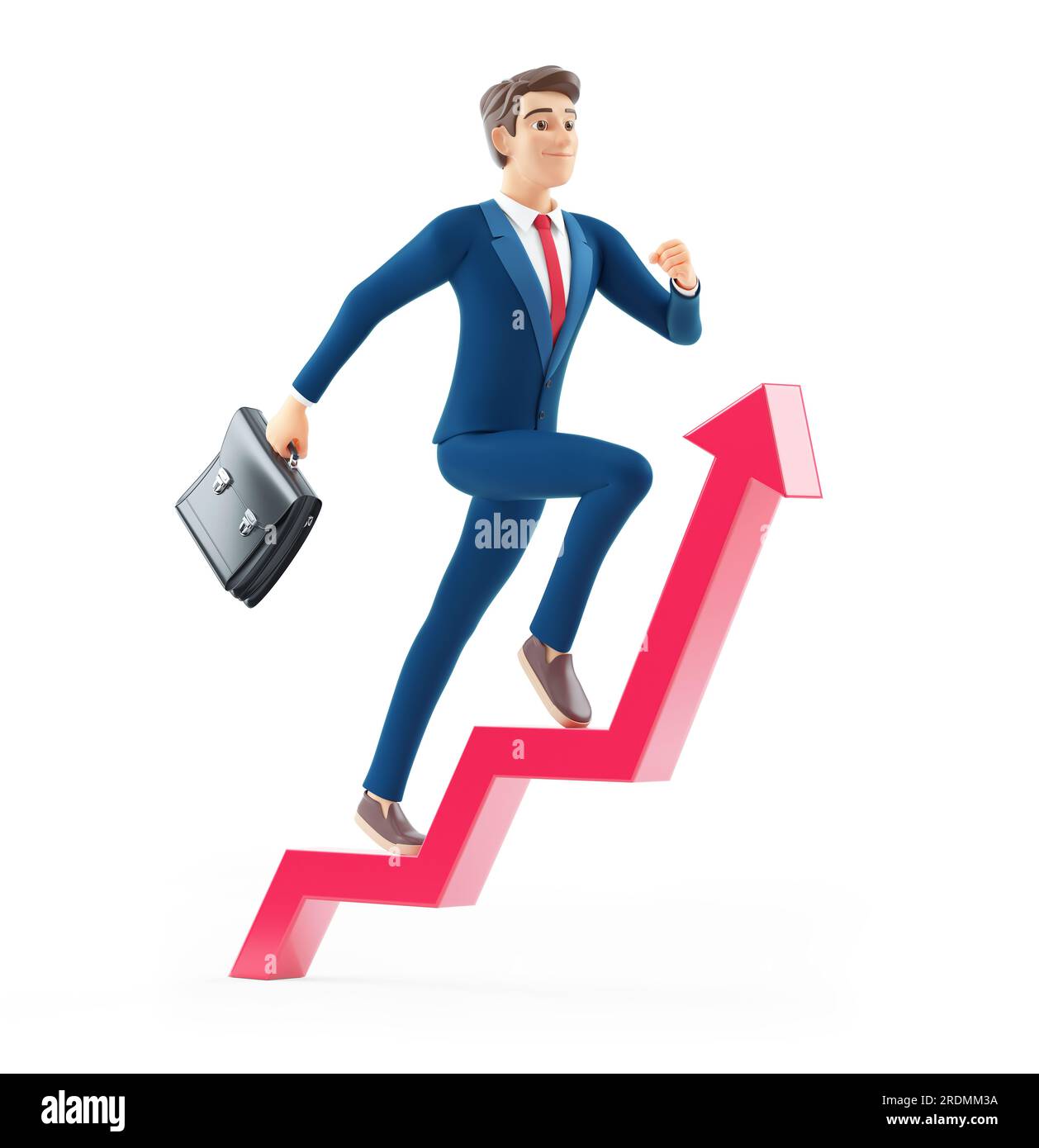 3d cartoon businessman with briefcase running on growing arrow ...