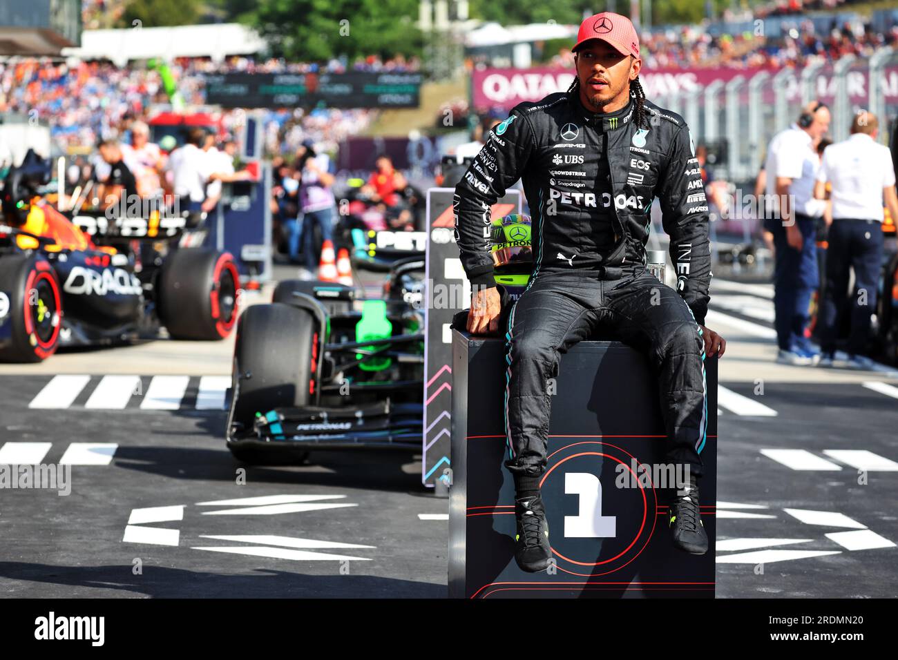 Budapest, Hungary. 22nd July, 2023. Pole sitter Lewis Hamilton (GBR) Mercedes AMG F1 in qualifying parc ferme. 22.07.2023