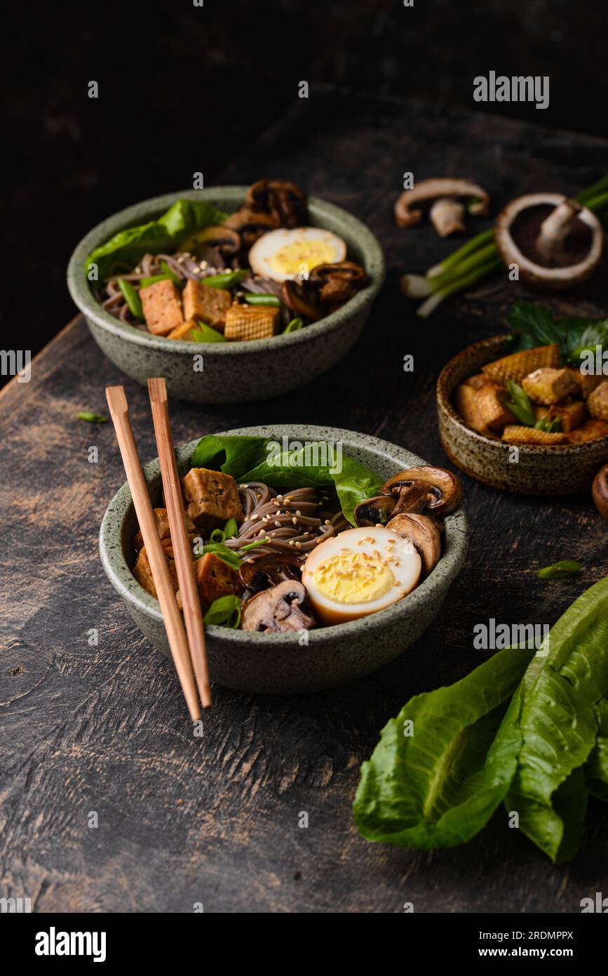 Soba noodle with tofu and mushroom Stock Photo Alamy