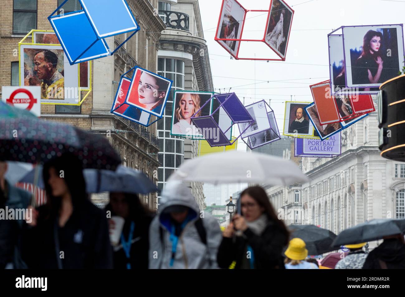 London, UK. 22 July 2023. Decorated cubes hang overhead in Coventry