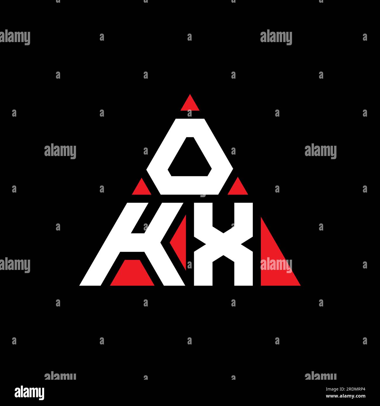 OKX triangle letter logo design with triangle shape. OKX triangle logo design monogram. OKX triangle vector logo template with red color. OKX triangul Stock Vector