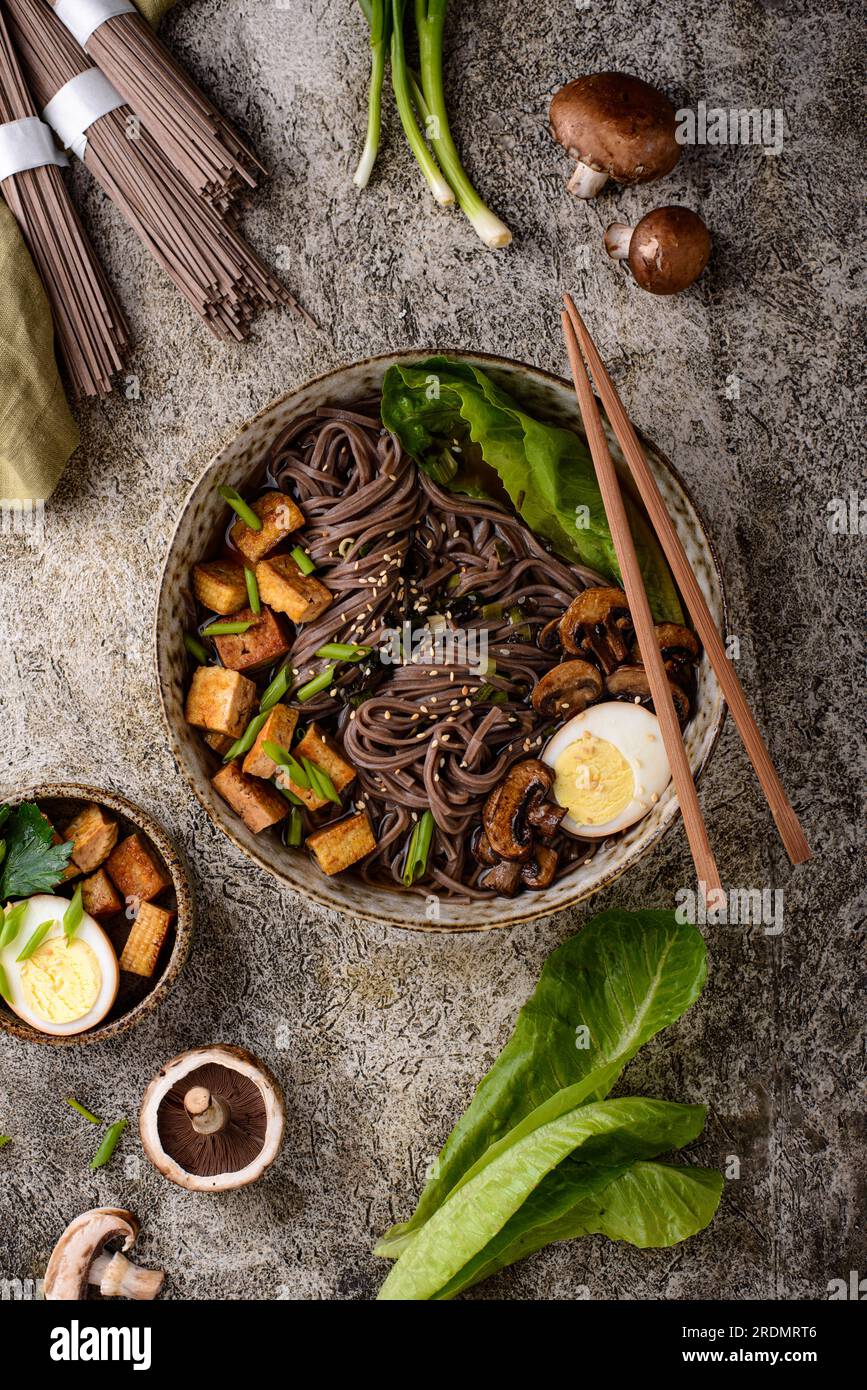 Soba noodle with tofu and mushroom Stock Photo Alamy