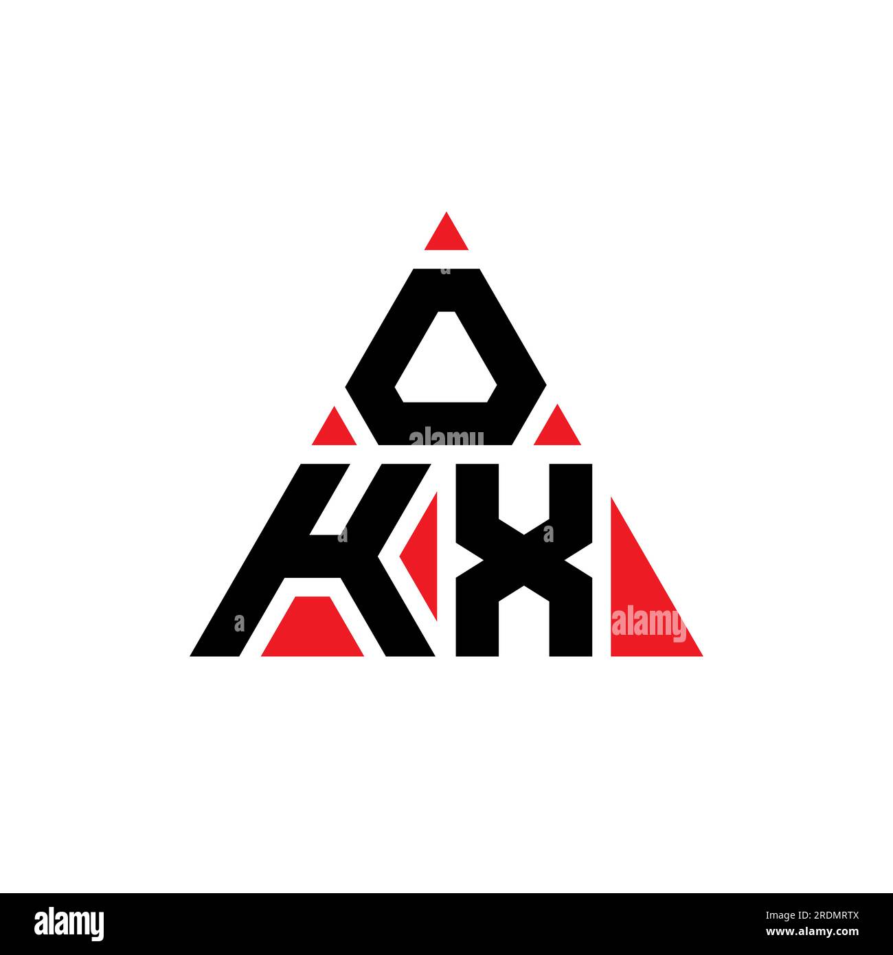 OKX triangle letter logo design with triangle shape. OKX triangle logo design monogram. OKX triangle vector logo template with red color. OKX triangul Stock Vector