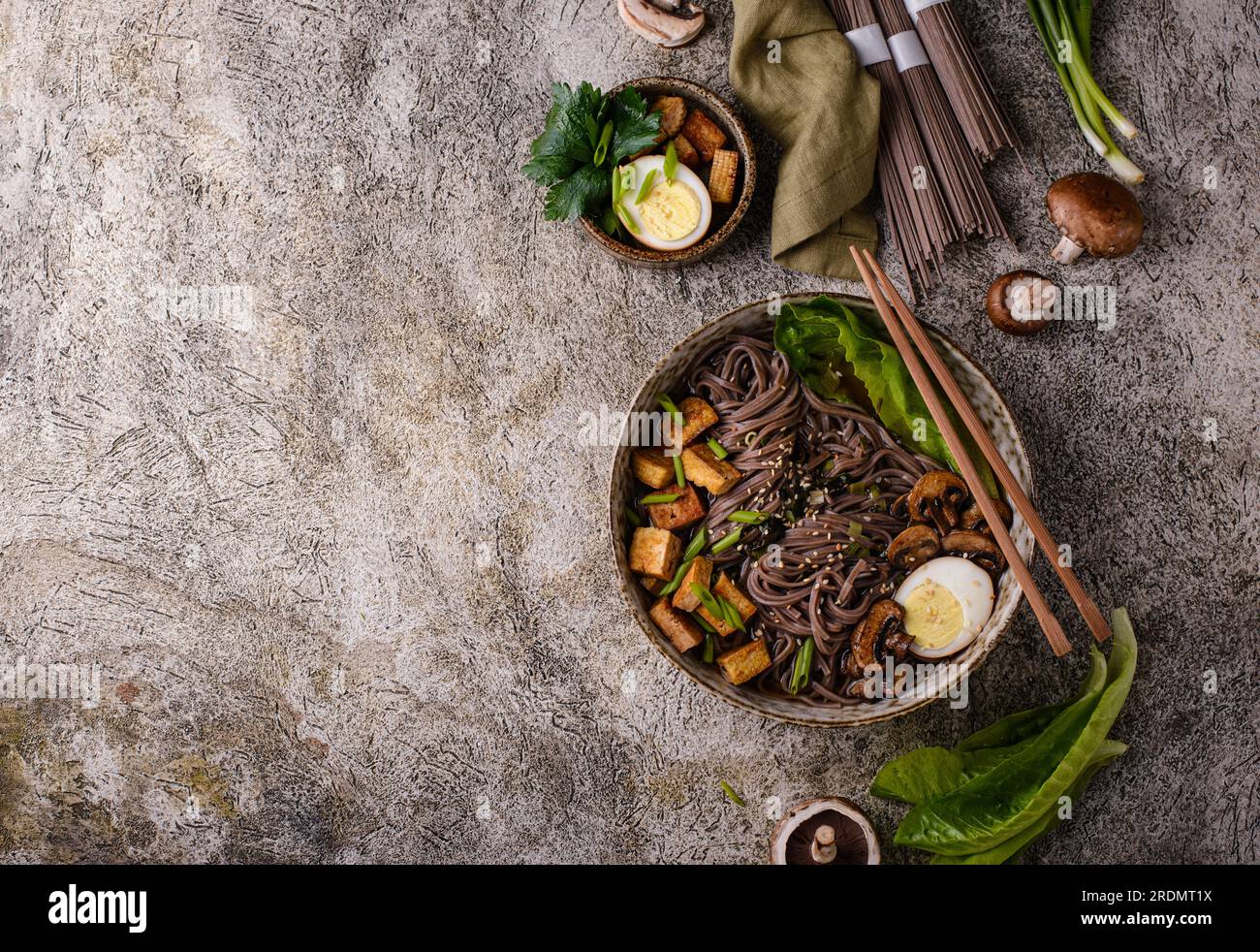 Soba noodle with tofu and mushroom Stock Photo Alamy