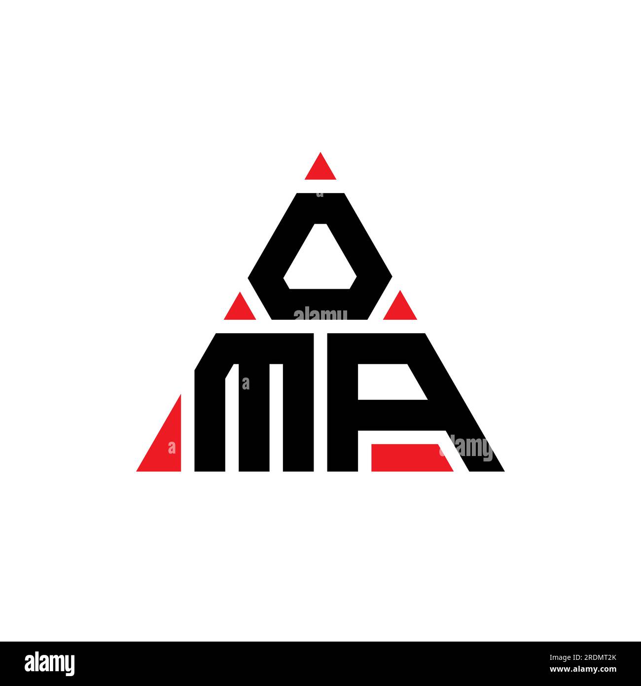 OMA triangle letter logo design with triangle shape. OMA triangle logo design monogram. OMA triangle vector logo template with red color. OMA triangul Stock Vector