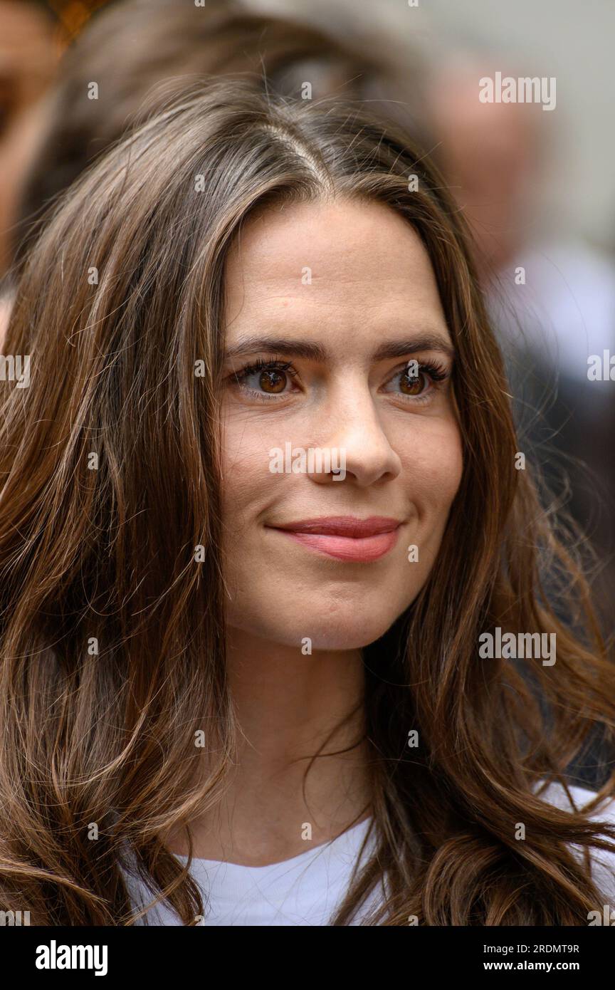 Hayley Atwell at an EQUITY event in Leicester Square supporting the SAG-AFTRA American actors' strike 21st July 2023 Stock Photo