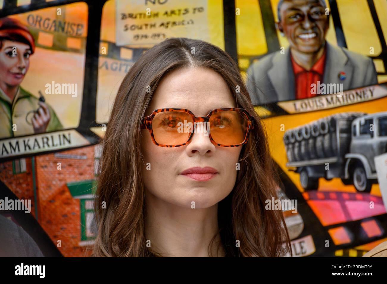 Hayley Atwell at an EQUITY event in Leicester Square supporting the SAG-AFTRA American actors' strike 21st July 2023 Stock Photo