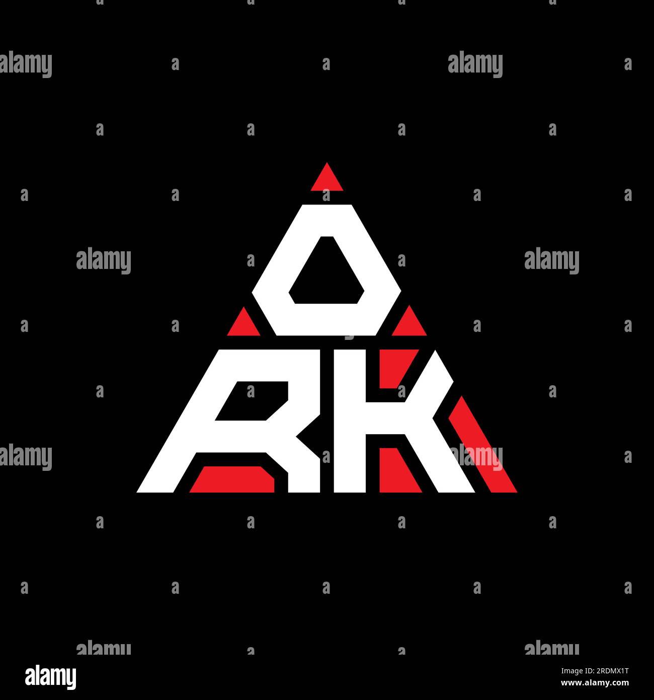 ORK triangle letter logo design with triangle shape. ORK triangle logo design monogram. ORK triangle vector logo template with red color. ORK triangul Stock Vector