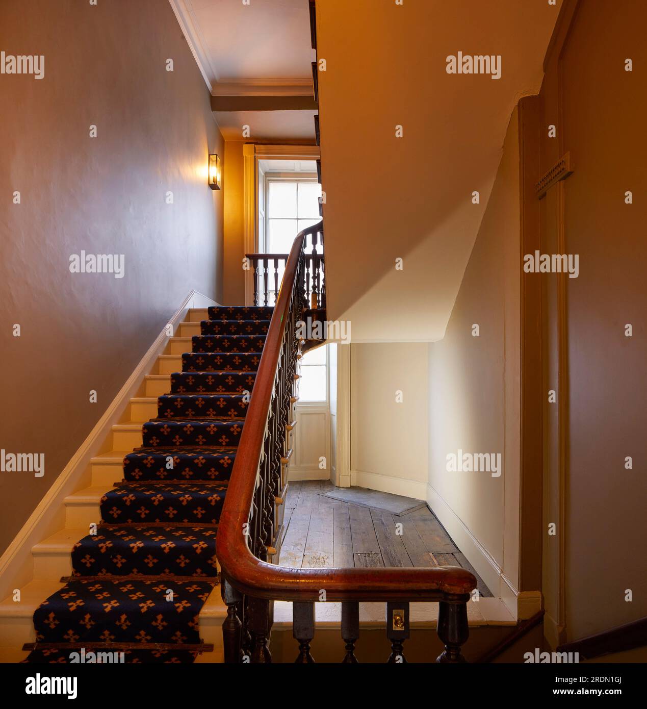 Timber stairway. York Mansion House, York, United Kingdom. Architect: De Matos Ryan, 2018. Stock Photo