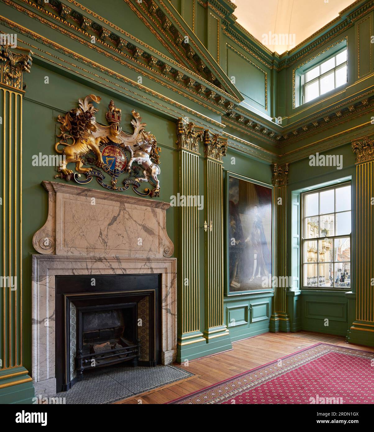 Marble mantelpiece in stateroom. York Mansion House, York, United Kingdom. Architect: De Matos Ryan, 2018. Stock Photo