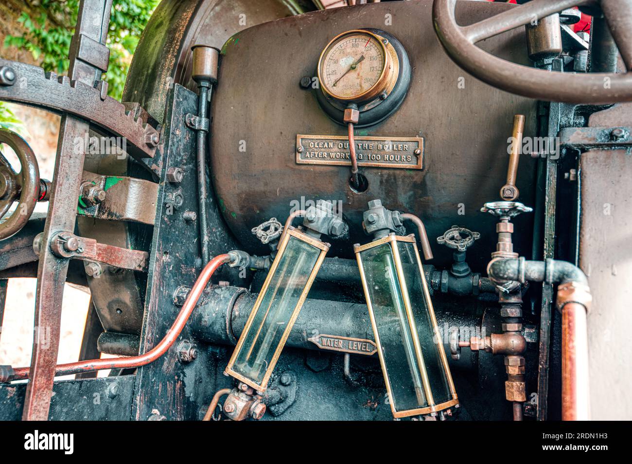 Old steam roller parked outside Forde Abbey, Chard, Somerset, UK Stock Photo