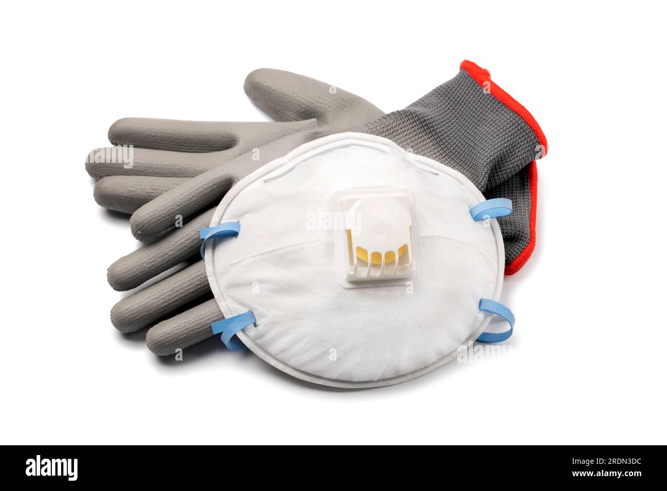 Dust mask and work gloves with rubber isolated on white. Personal