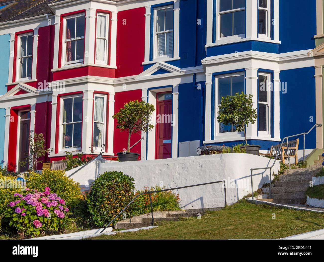 Multi-Coloured, Terrace Housing, Bar Terrace, Falmouth, Cornwall, England, UK, GB. Stock Photo