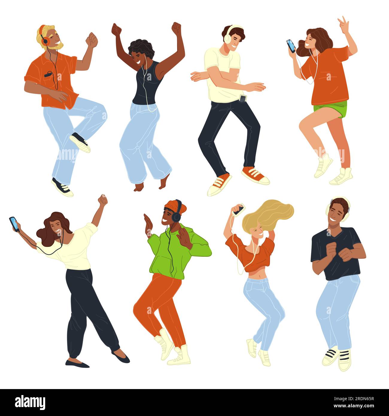 Male and female character dancing at party or disco, people having fun and practicing skills. Celebration or clubbing, personages listening to music a Stock Vector