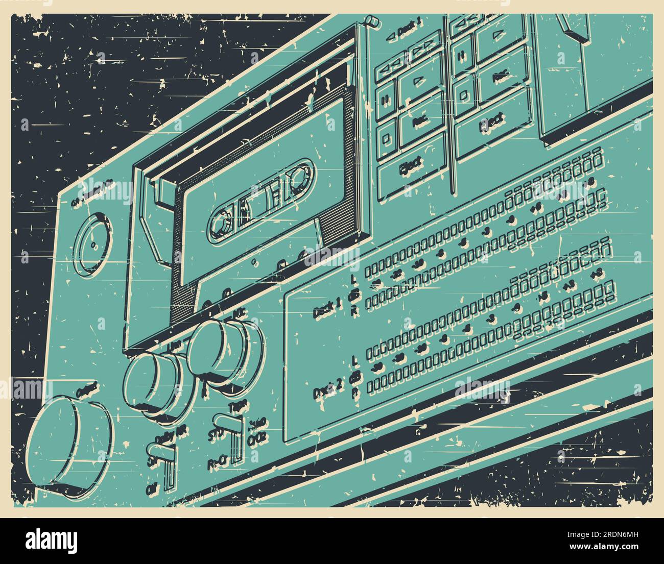 Stylized vector illustration of a cassette deck of a tape recorder ...