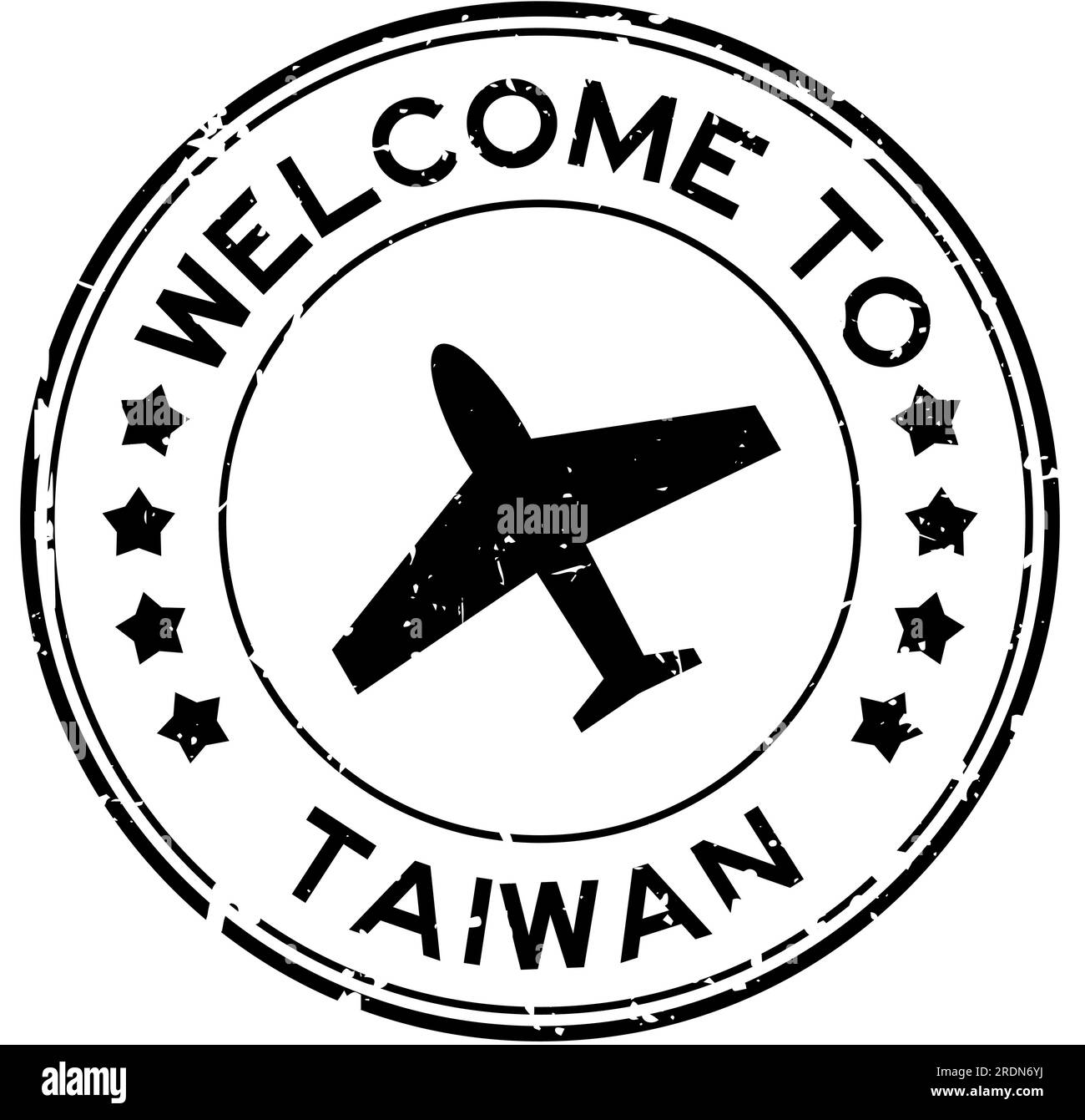 Grunge black welcome to taiwan with airplane icon round rubber seal stamp on white background Stock Vector