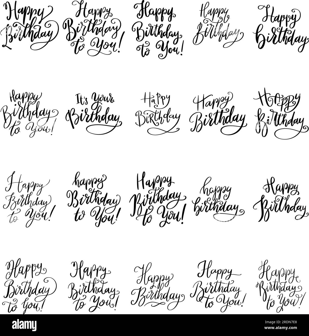 Set of lettering phrases Happy Birthday. Happy Birthday To You. For