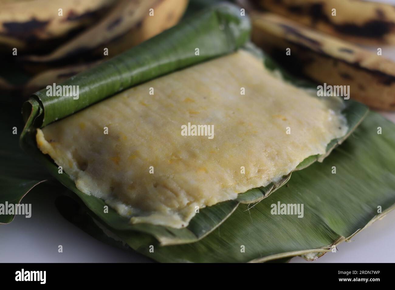 Rice plantain elayada. Steamed rice pancakes in banana leaf made with a rice flour dough mixed