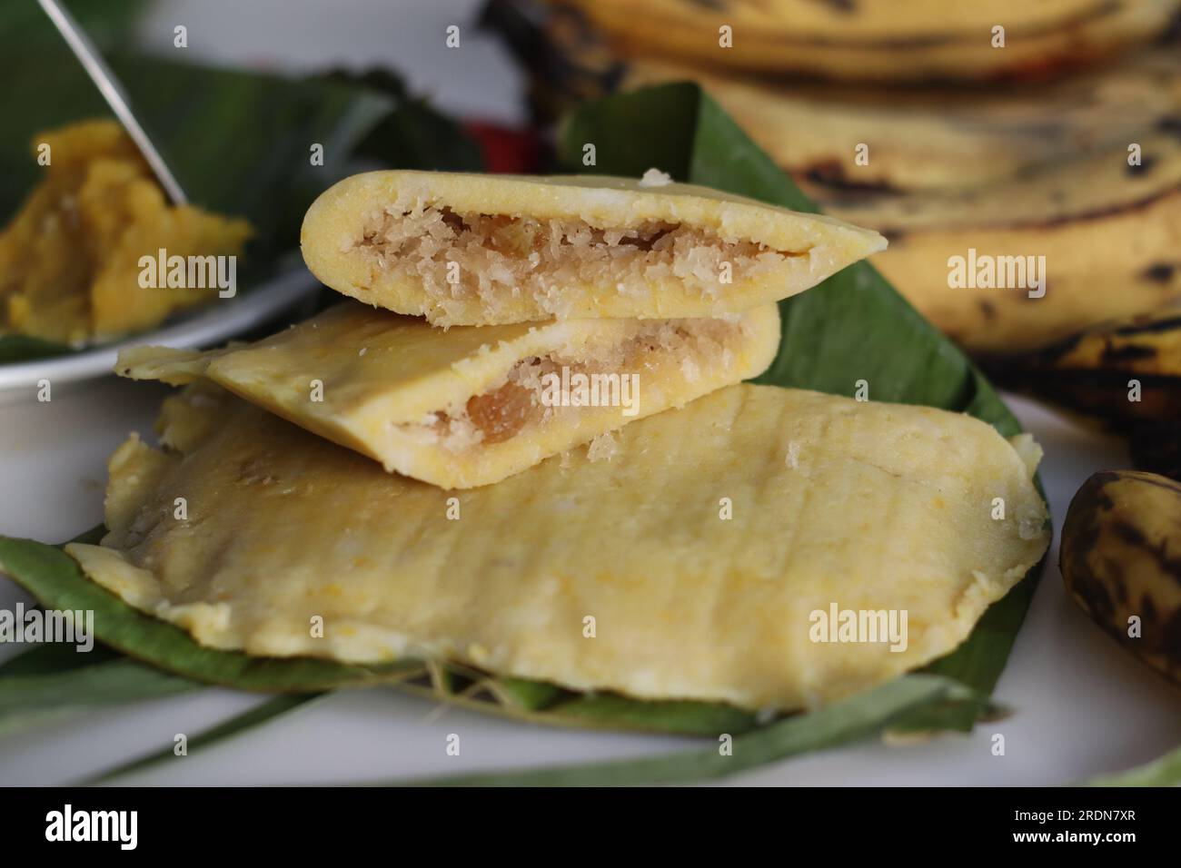 Rice plantain elayada. Steamed rice pancakes in banana leaf made with a rice flour dough mixed