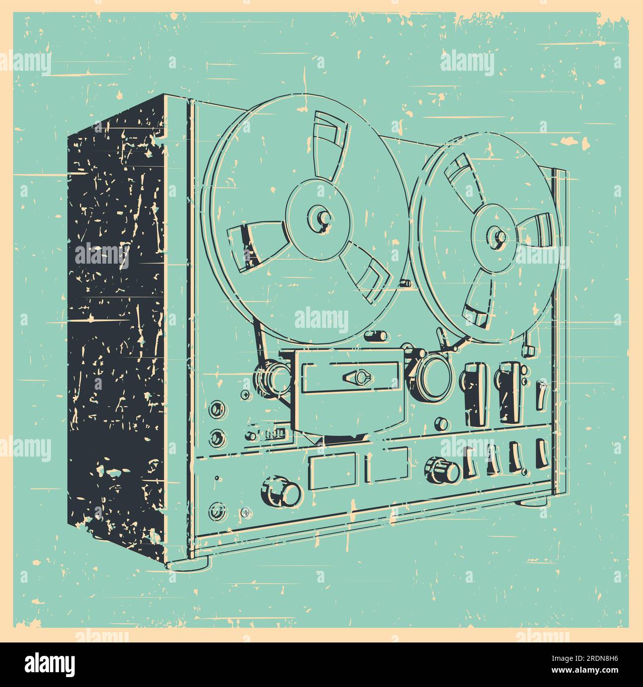 Stylized vector illustration of reel to reel tape recorder retro