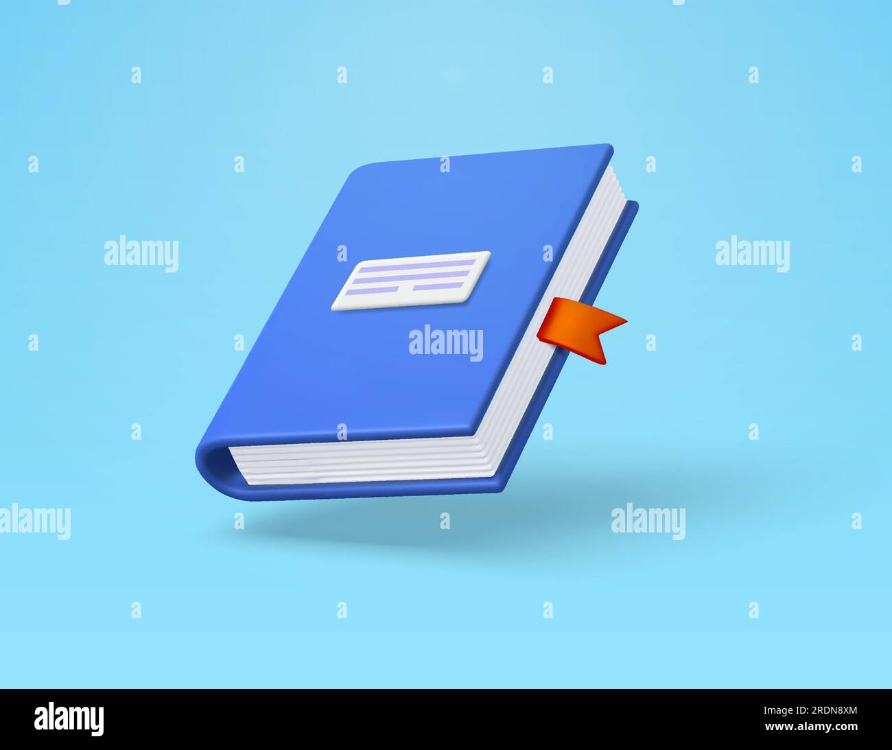 3d book with name label, bookmark, isolated on background. Concept for