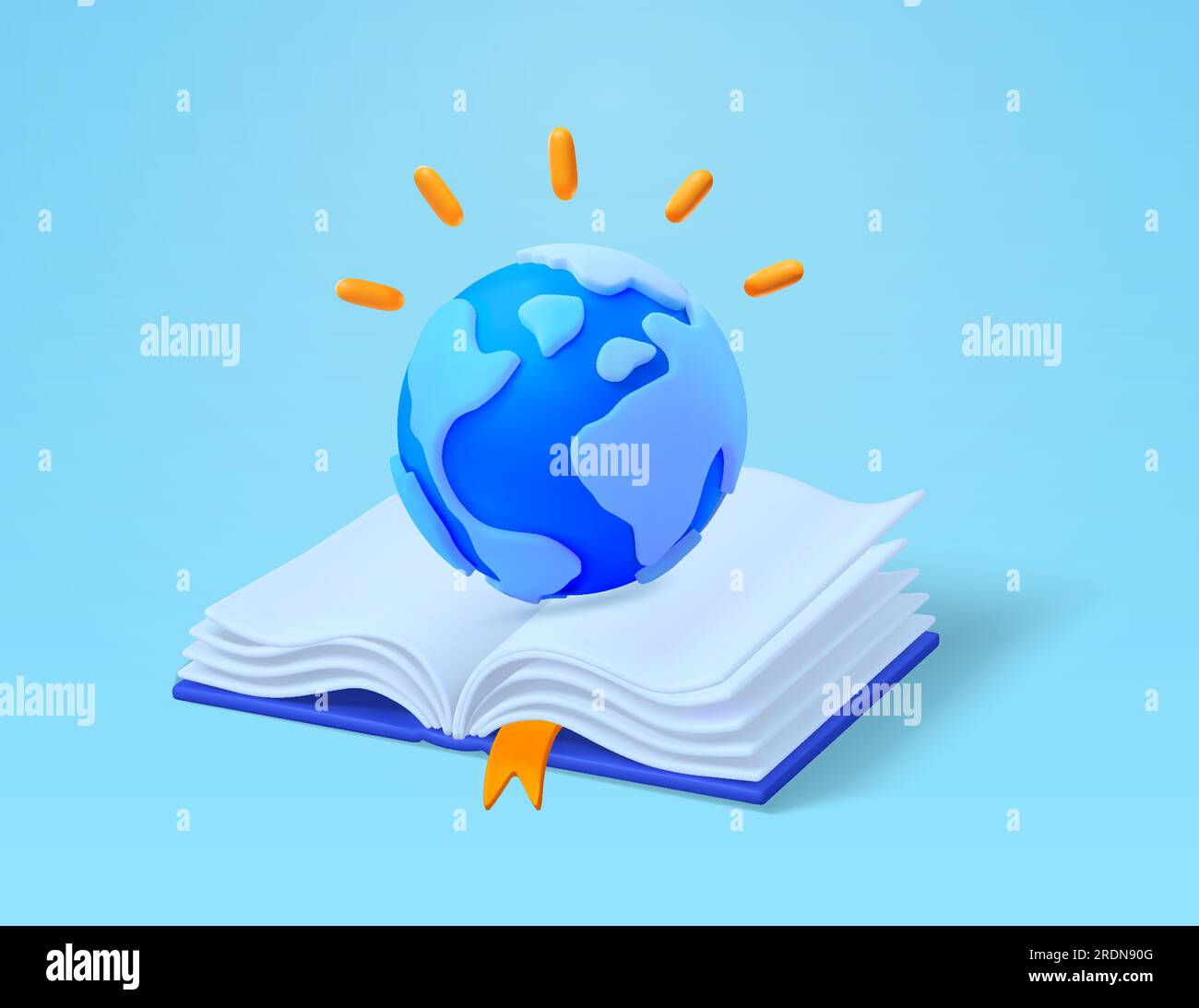 3d opened book with globe, bookmark, isolated on background. Concept