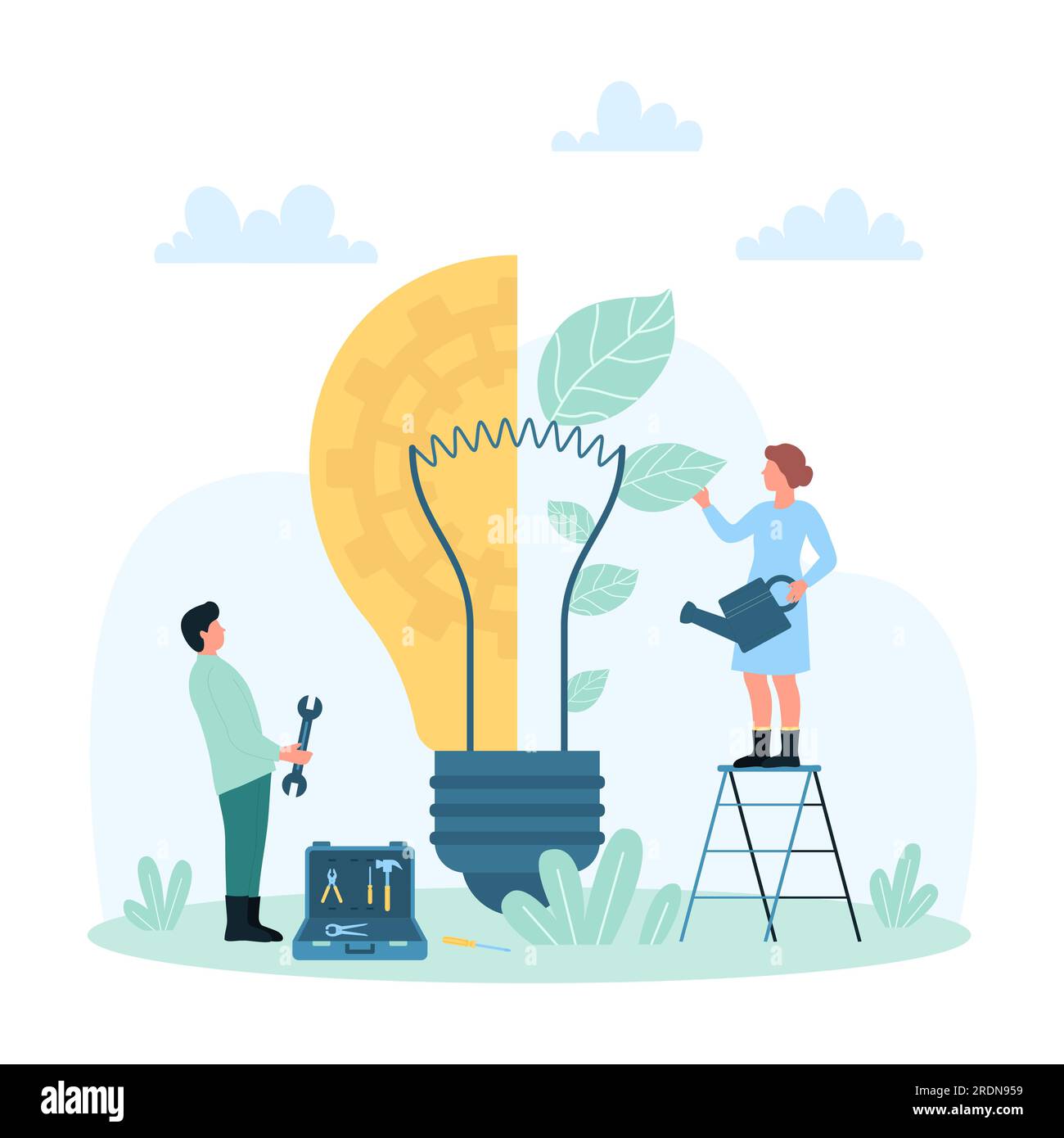 Development, growth of global eco projects vector illustration. Cartoon ...