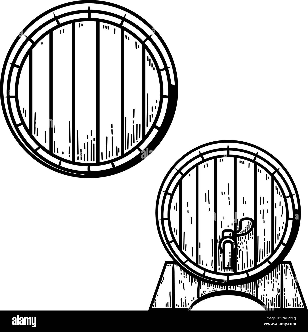 Illustration of vintage wooden barrel. Whiskey wooden barrel. For menu, emblem, sign, poster