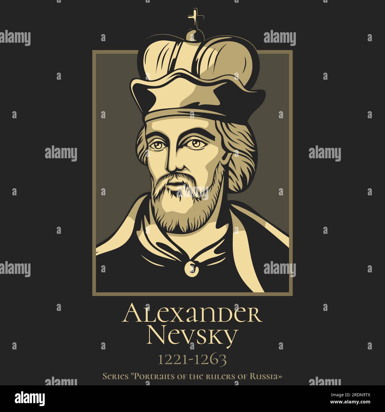 Portrait of the rulers of Russia. Alexander Nevsky (1221-1263) served as Prince of Novgorod, Grand Prince of Kiev and Grand Prince of Vladimir during Stock Vector