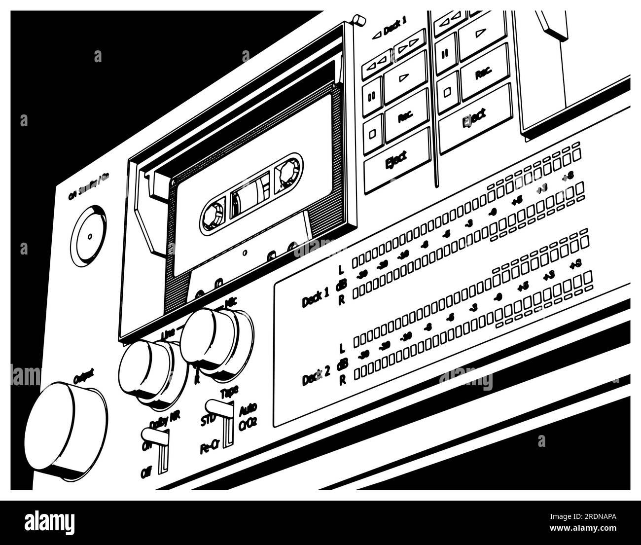 Stylized vector illustration of a cassette deck of a tape recorder close-up Stock Vector
