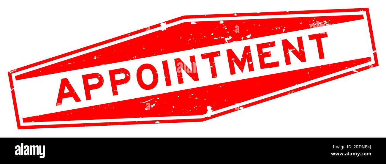 Grunge red appointment word hexagon rubber seal stamp on white