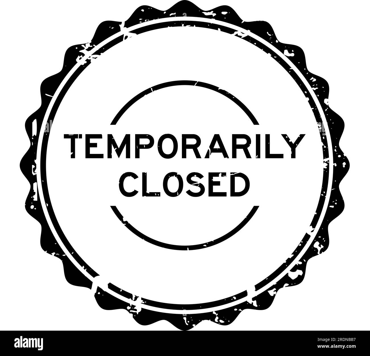 Grunge black temporily closed word round rubber seal stamp on white