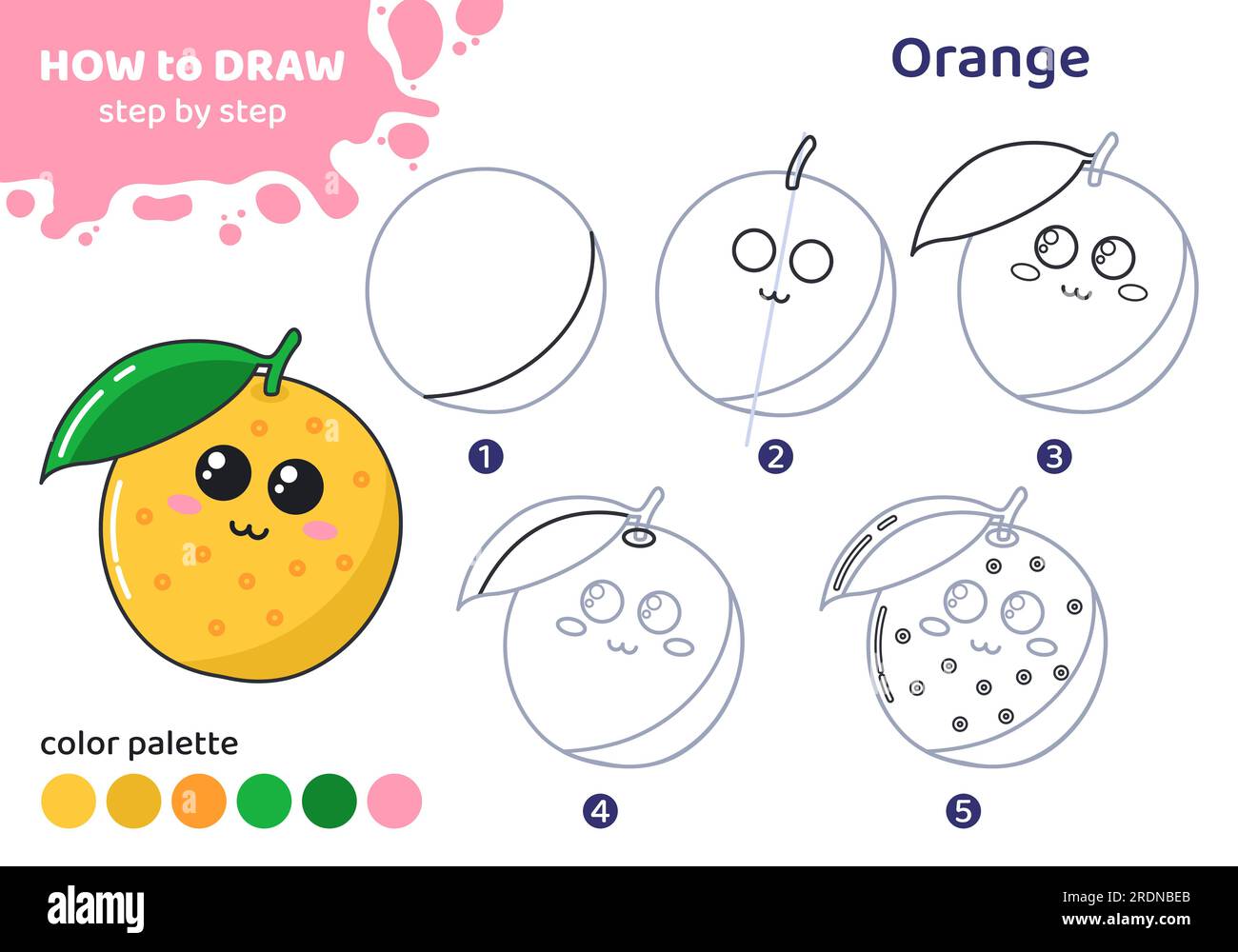 Drawing tutorial for kids. How to draw orange Stock Vector Image & Art