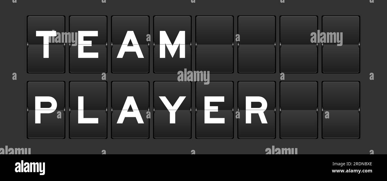 Black color analog flip board with word team player on gray background