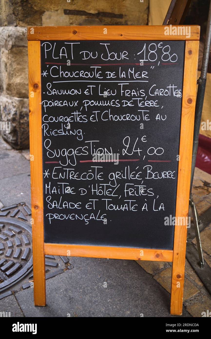 Restaurant Menu Board in Aix en Provence France Stock Photo - Alamy