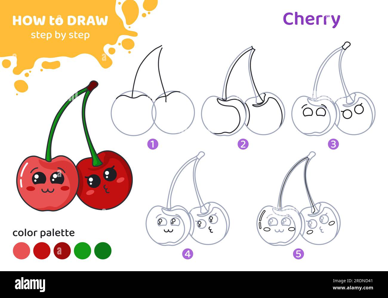 Drawing tutorial for kids. How to draw cherry Stock Vector Image & Art