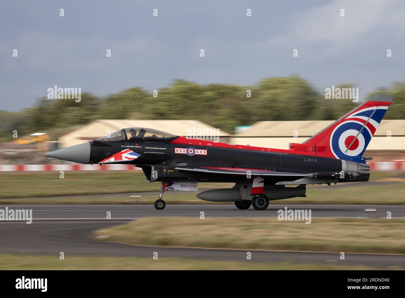 The RAF Blackjack display Typhoon landing after performing its display routine at the Royal International Air Tattoo 2023. Stock Photo