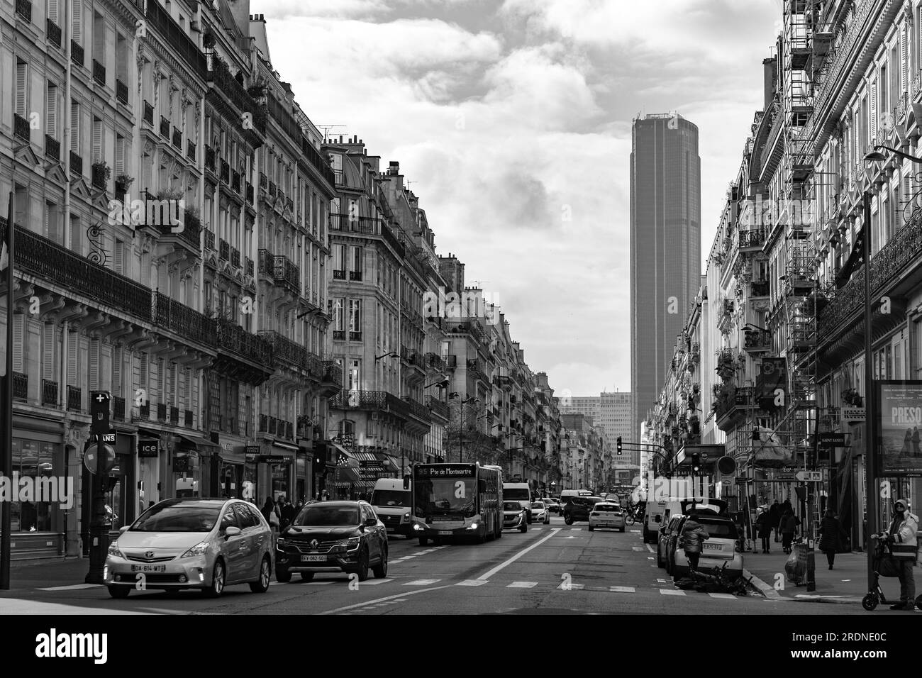 Paris, France - January 20, 2022: General street view from Paris, the French capital. Typical French architecture and urban view. Montparnasse Tower i Stock Photo