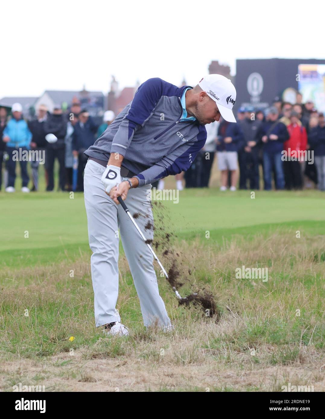 Hoylake, UK. 22nd July, 2023. American Brian Harman plays out of the rough on the fourth hole on the third day at the 151st Open Championship at Royal Liverpool Golf Club in Hoylake, England on Saturday, July 22, 2023. Photo by Hugo Philpott/UPI Credit: UPI/Alamy Live News Stock Photo