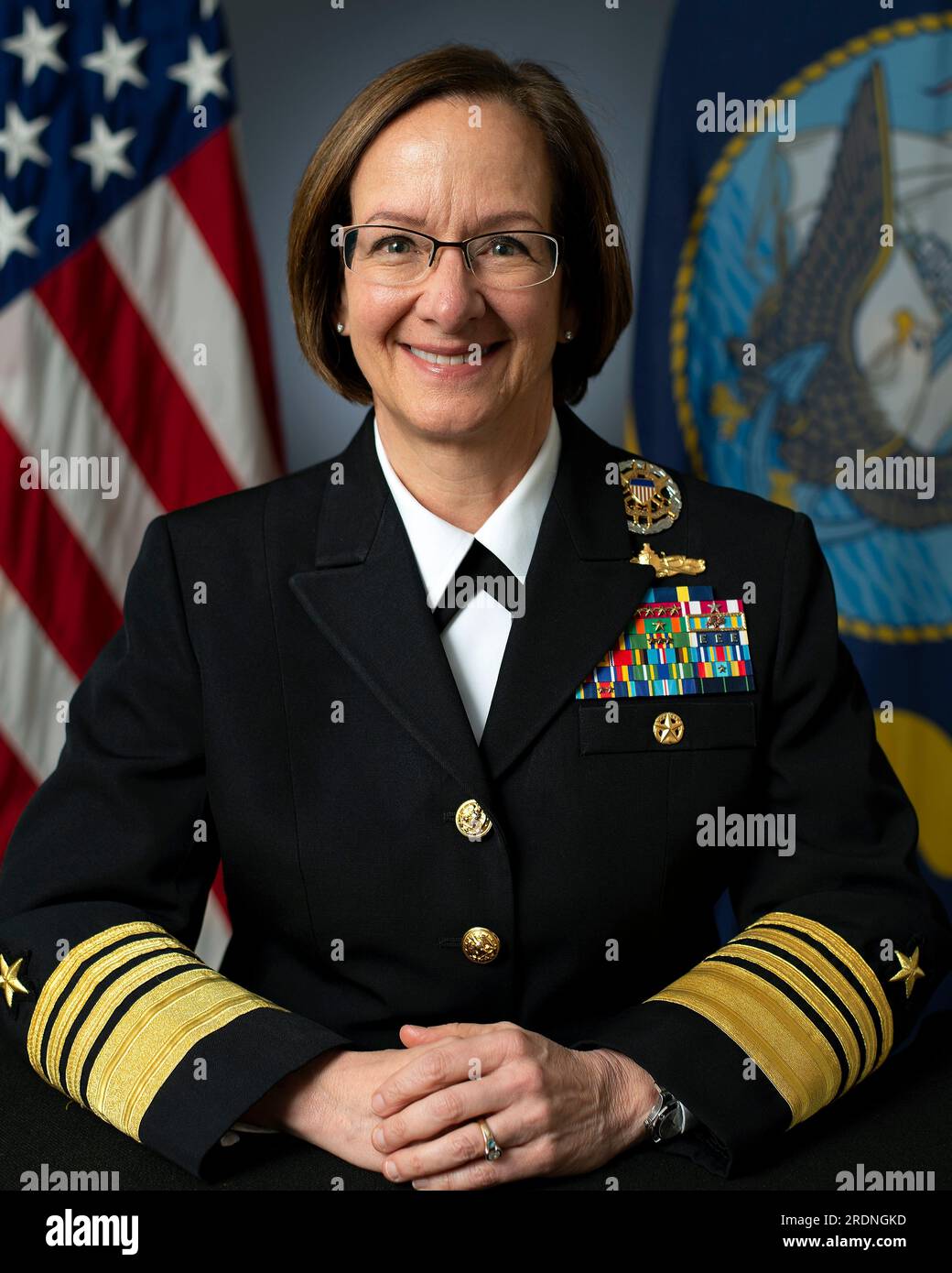Washington, United States. 03 March, 2023. U.S. Vice Chief Naval Operations Adm. Lisa Franchetti official portrait in her dress uniform at the Pentagon, March 3, 2023 in Washington, D.C. President Joe Biden has nominated Franchetti to lead the Navy, as the first woman to be a U.S. military service chief.  Credit: JoAnne Sorrentino/US Navy/Alamy Live News Stock Photo