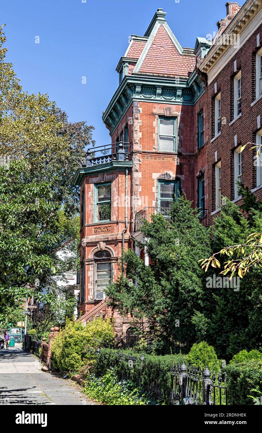 Clinton Hill Historic District: 361 Washington Avenue, a Queen Anne/neo-Renaissance row house built of brick, stone, and terra cotta in 1888. Stock Photo