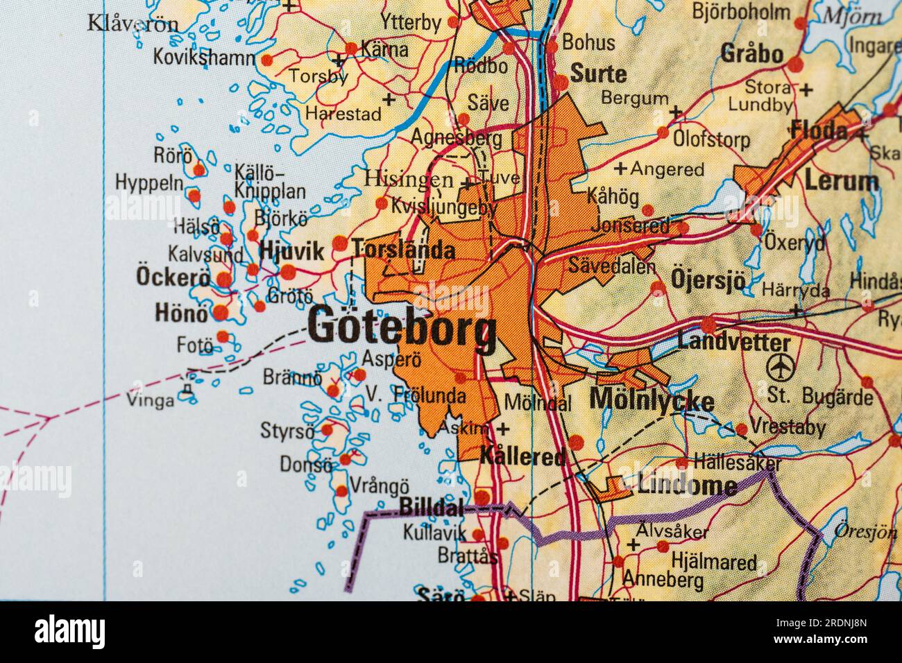 Atlas map of Göteborg and Mölnlycke Stock Photo - Alamy